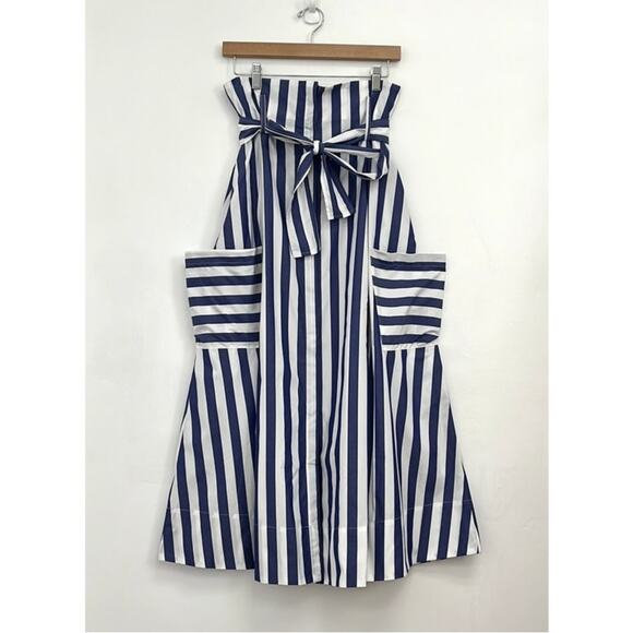 WHIT A-Line Tie Belt Pockets Midi Skirt Architectural Artsy Preppy Stripe Size 4 - Picture 4 of 15